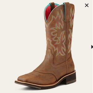 Ariat Brown Cowboy Boots with Red and Blue Stitching